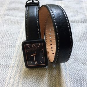 Black Leather Wraparound Fossil Watch